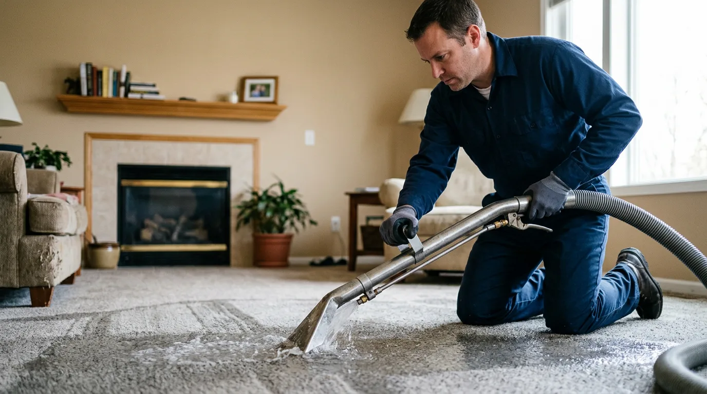 Water damage restoration technician working near Woodstock, CT